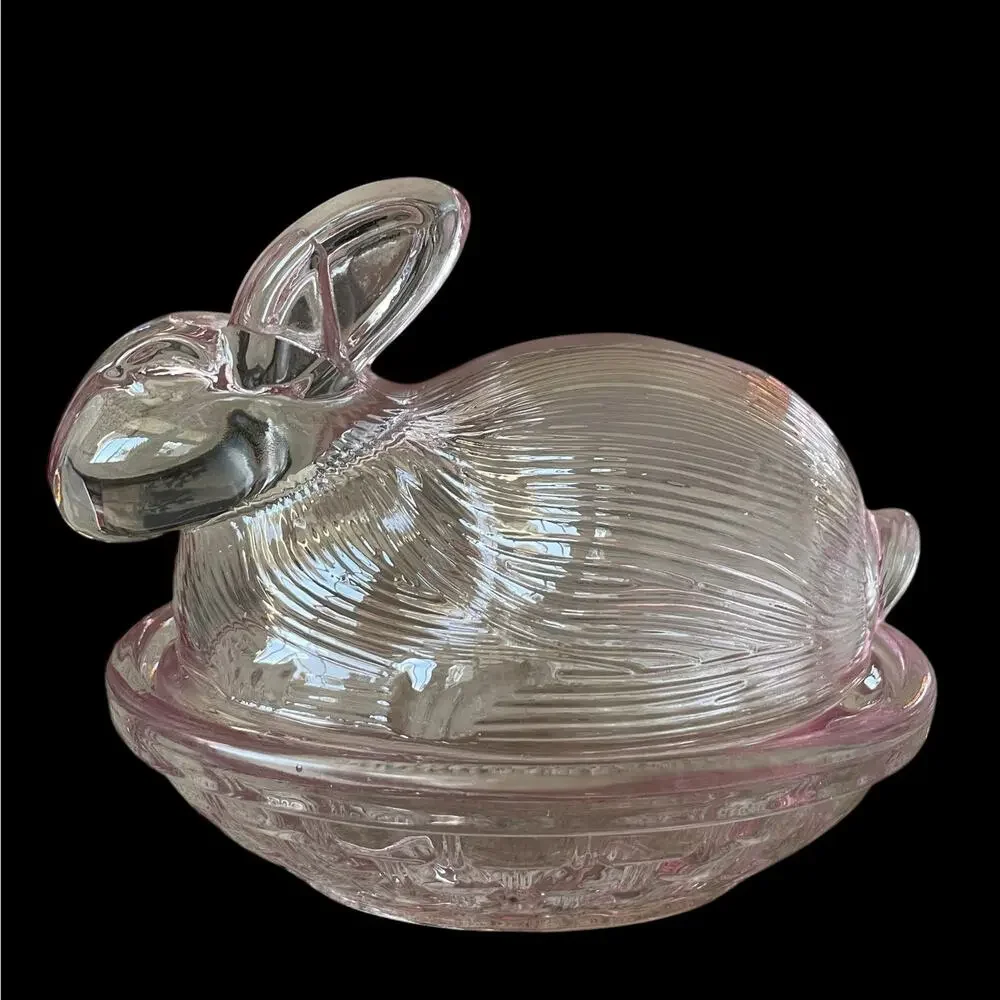 Bunny Boulevard Pink Glass Bunny Candy Jar Posh Easter Spring Decor NEW